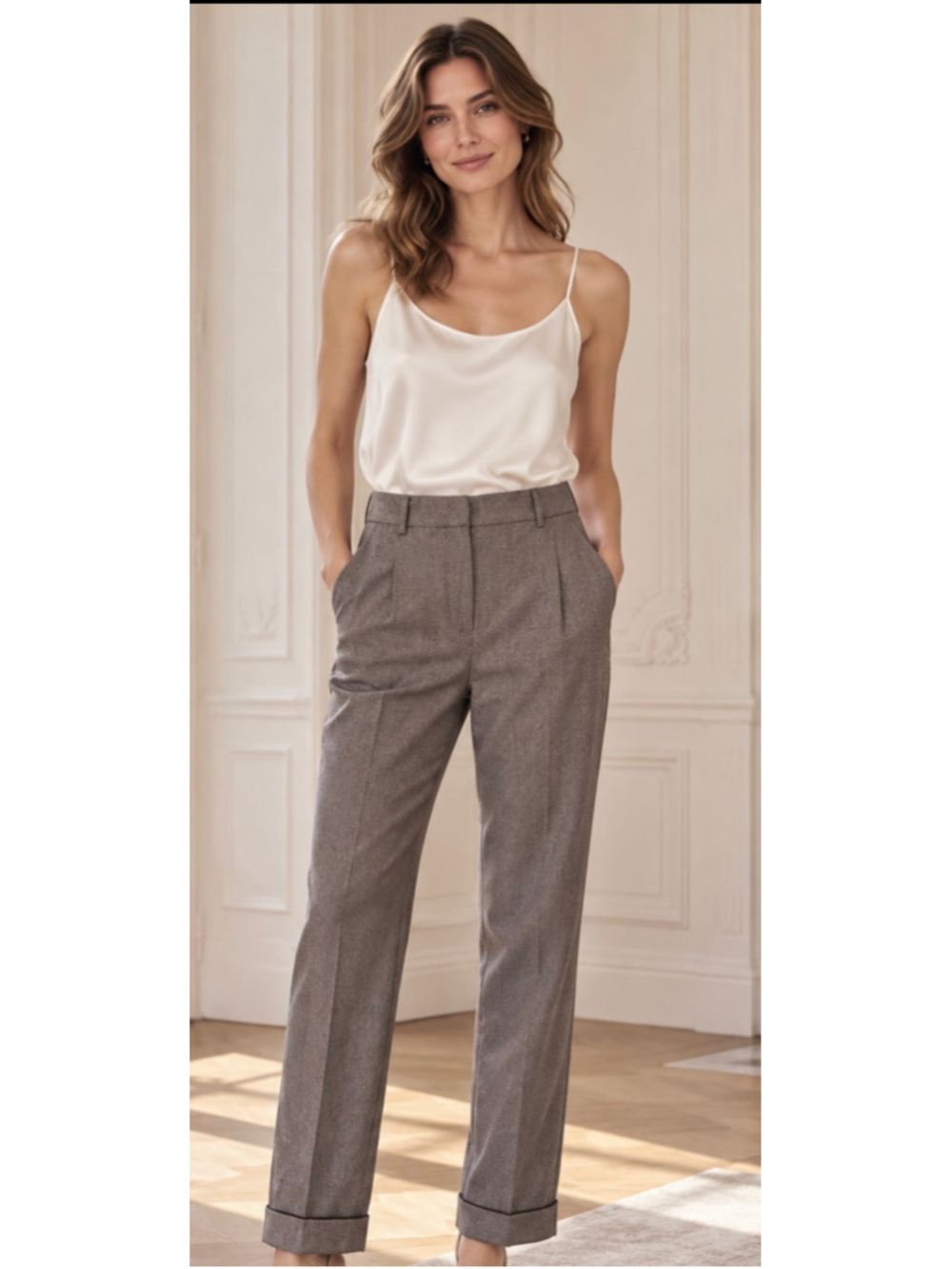 Christian Dior Wool Blend Trousers, Size 10, Heathered Tan French Luxury New!